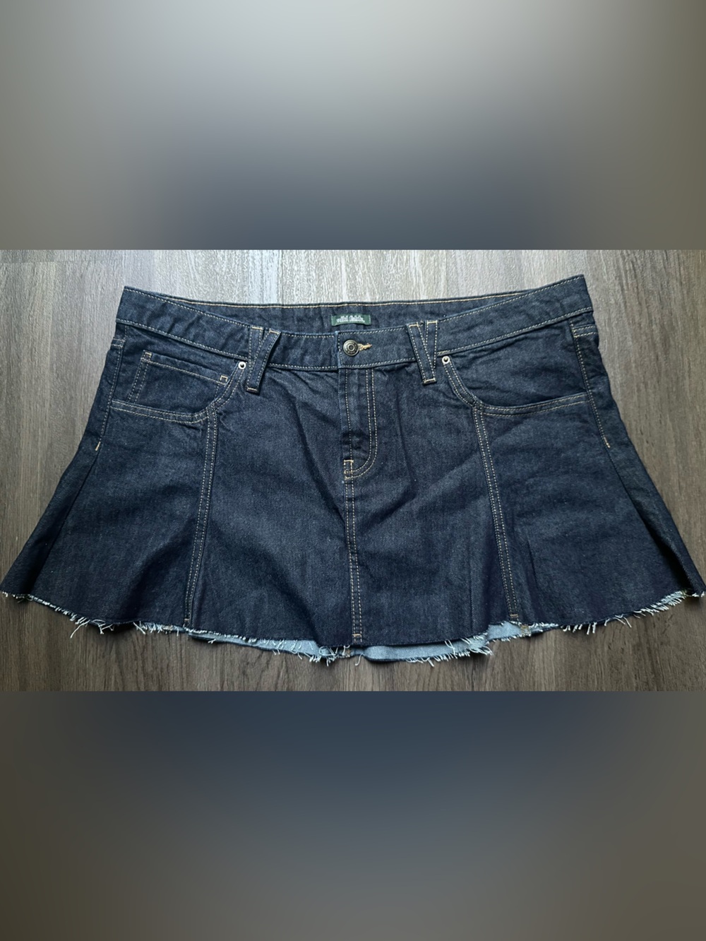wild fable Dark Blue Denim Mini Skirt w: Fringe Bottom - Size 14 NWOT 100% cotto